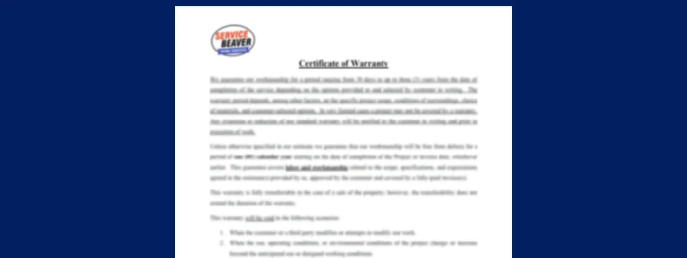 ServiceBeaver written warranty — guaranteed home services in DFW