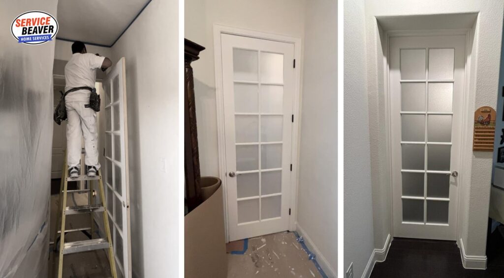 Frosted glass door repaired by ServiceBeaver in DFW Texas